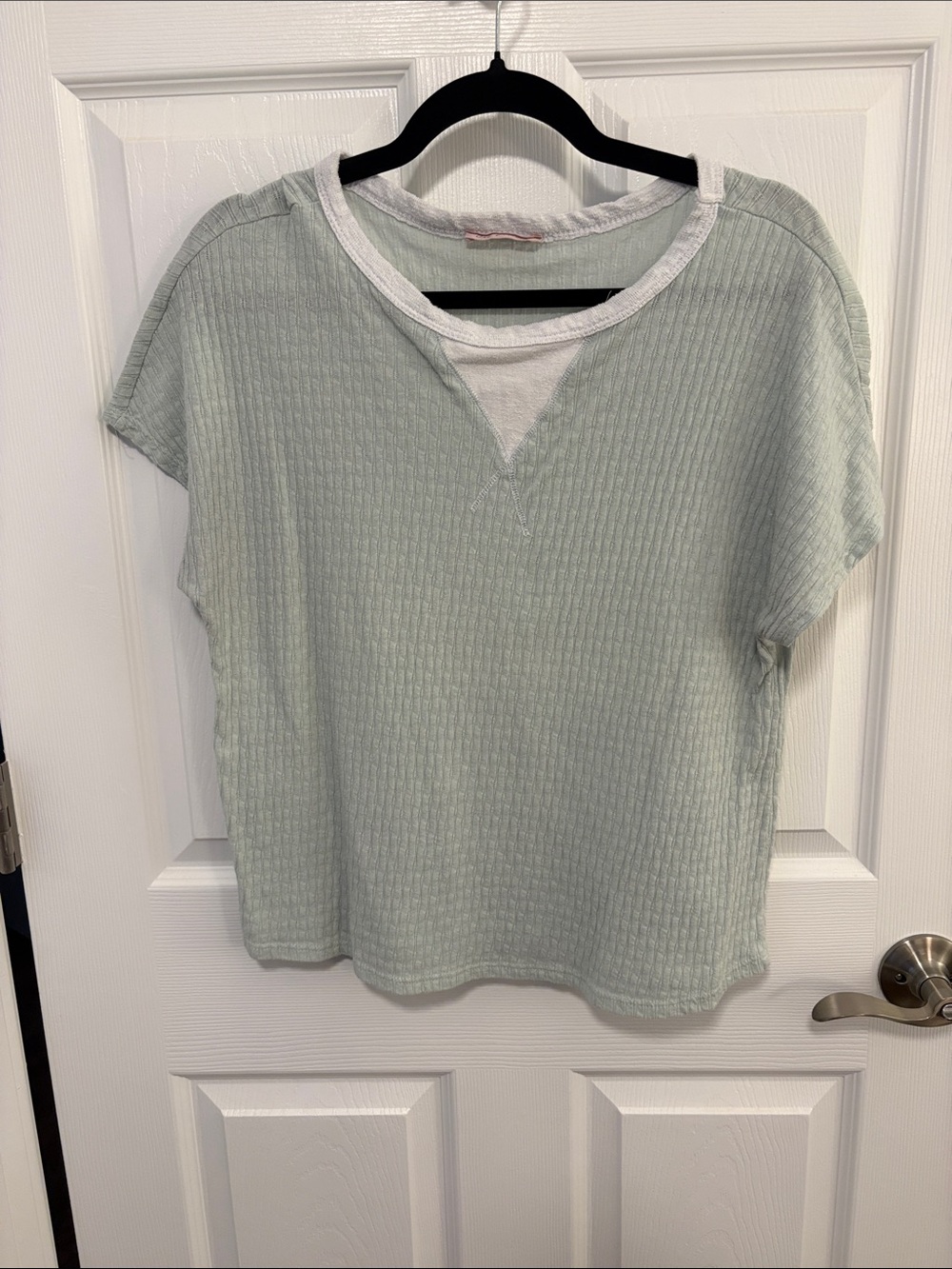 Ces Femme Pale Mint Ribbed Short Sleeve Top with Contrast Trim